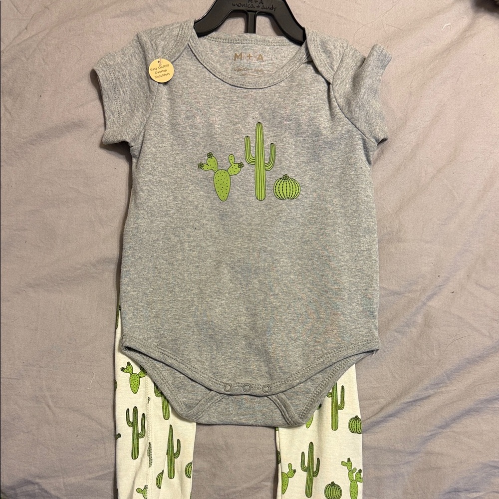 Gray and Green Cactus Baby Onesie Set